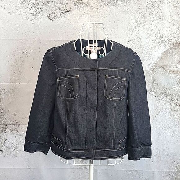 Nine & Co by Nine West blackwash denim blazer Women's Size 14 ( runs small ) - Picture 1 of 13
